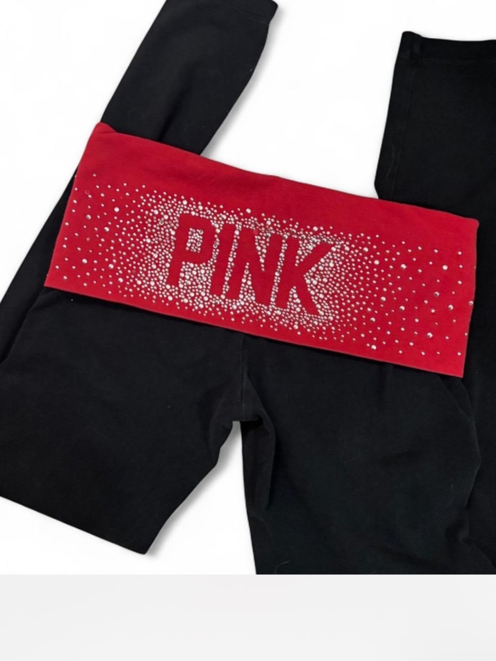Y2K PINK foldover leggings with rhinestone logo waistband ❤️